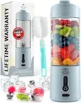 Zulay Kitchen 18 oz Personal Blender - USB-C Rechargeable Cordless Travel Smoothie Maker with 6 Blades Light Blue