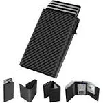 Mens Wallet Card Holder: Pop up Aluminum Case, Carbon Fiber Leather, Smart, RFID