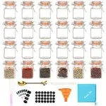 3.4 oz Small Glass Spice Jars, Empty Mini Square Glass Spice Bottles with Airtight Flip Top Lids, Chalkboard Labels and Collapsible Funnel for Home and Kitchen-24 Pack