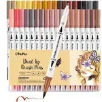 Ohuhu Skin Tone Markers 36 Colors: Dual Tip Brush and Fineliner Markers for Adult Coloring Water Based Art Skintone Marker Pens Set for Portrait Drawing Lettering Writing Calligraphy Journaling - Maui