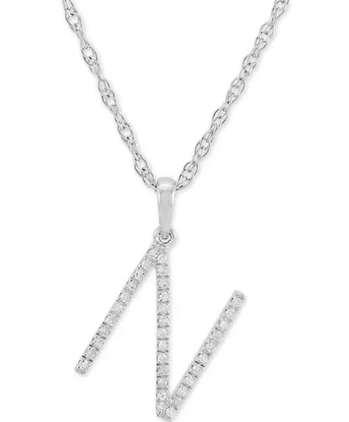 Diamond (1/10 Ct. t.w.) Initial Pendant Necklace in 10K White Gold, 16" + 2 ...