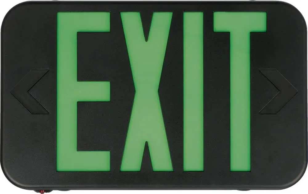 LED Exit Sign: Emergency Battery Backup, LED, White, Red/Green, 1 or 2 Faces, Top, End or Back