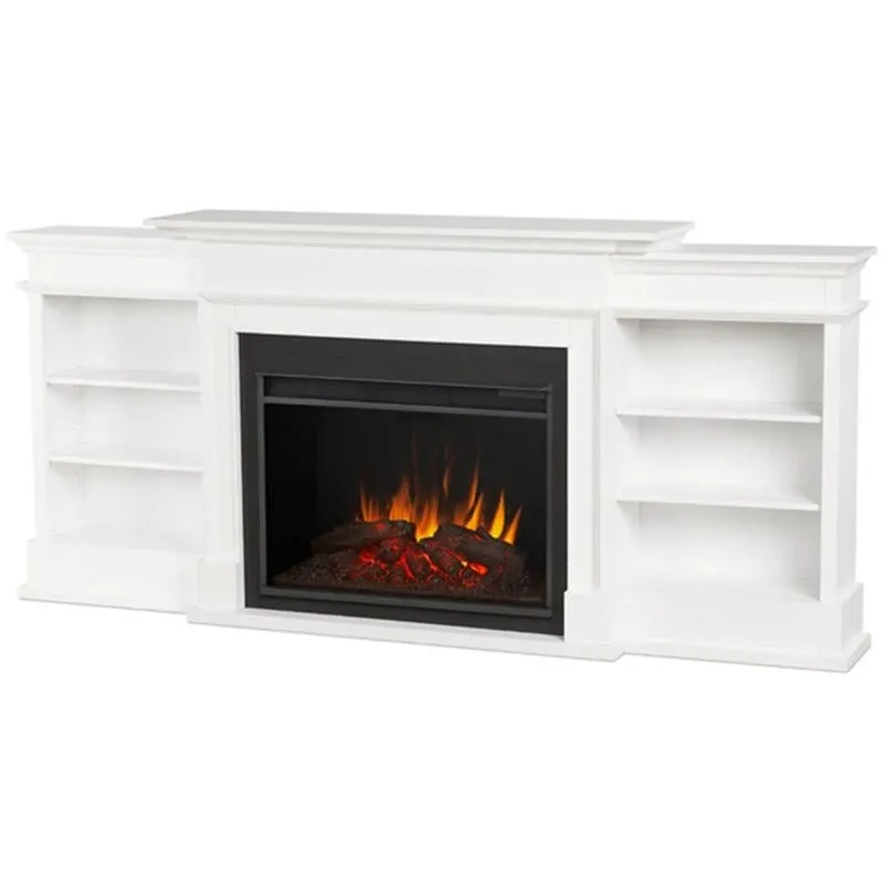 Bowery Hill Modern Wood Electric Fireplace TV Stand for TVs up to 92" in White