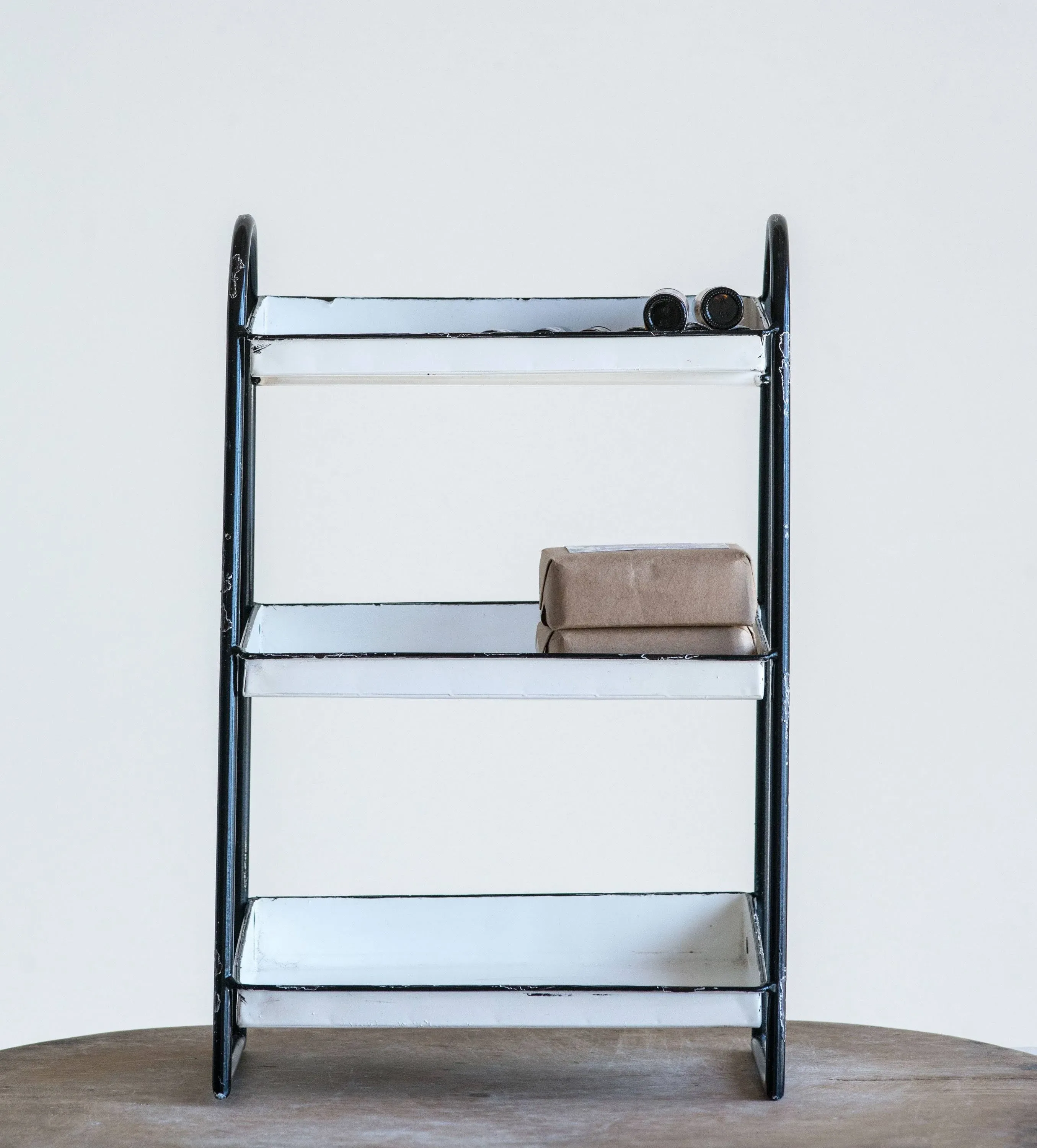 Creative Co-Op Heavily Distressed 3-Tier Metal Tray with Black Frame &amp; Rim,