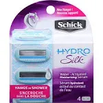 4 Schick Hydro Silk Razor Blades Refills Cartridges Metal Shaver handle Shaving