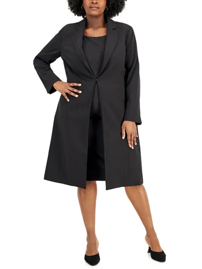 Plus Size Topper Jacket & Sheath Dress Suit In Black