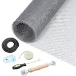 Windows Screen and Screen Door Repair Kit - 48"x118" Fiberglass Mesh Gray with Rolling Tool/Hook/Ruler/Cutter/Spline - Window Screen & Sliding