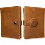 Genuine Leather Airtag Passport Holder and Wallet for Men and Women RFID Blocking for Secure Traveling and Documentation Organizer (Brown)