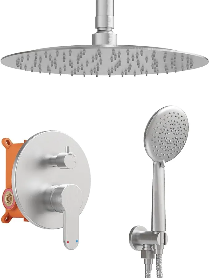 Gabrylly Shower System, Ceiling Shower Faucet Set with 10" Rain Shower head and Handheld Shower, Shower Combo Set with Valve, Brushed Nickel