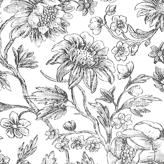 Cohoo Home Black and White Floral Wallpaper Peel and Stick Wallpaper Floral Flower Contact Paper for Cabinets and Drawers Sunflower Wallpaper Self-Adhesive Wallpaper Bedroom Vintage Accent 17.3×393”