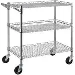 WDT Heavy Duty 3 Tier Rolling Utility Cart, Kitchen Cart On Wheels Metal Serving Cart Commercial Grade with Wire Shelving Liners and Handle Bar for 742253