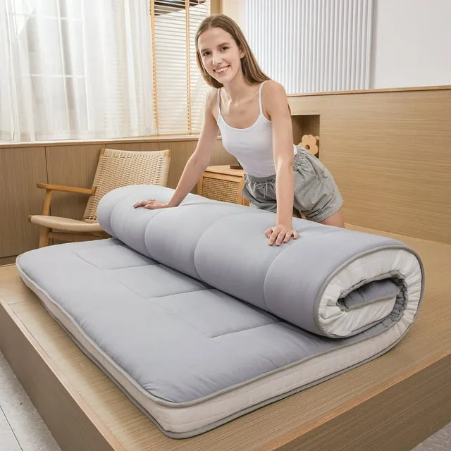 Futon Mattress, Padded Japanese Floor Mattress Quilted Bed Mattress Topper, Extra Thick Folding Sleeping Pad, Grey, Twin