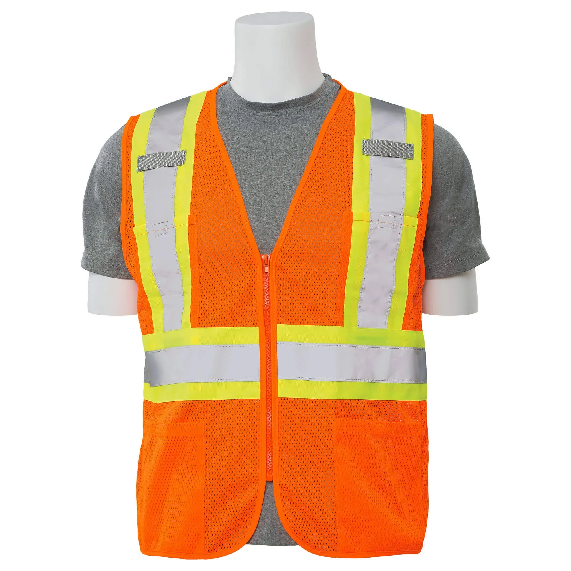 ERB 61825 S383P Class 2 Mesh Contrasting Trim Safety Vests, Hi-Viz Orange, X-Large